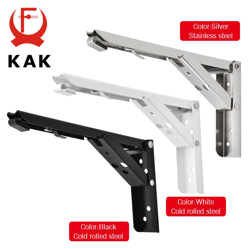 KAK 2pcs Folding Shelf Brackets Heavy Duty Stainless Steel Collapsible Shelf Bracket for Table Work Space Saving DIY Bracket