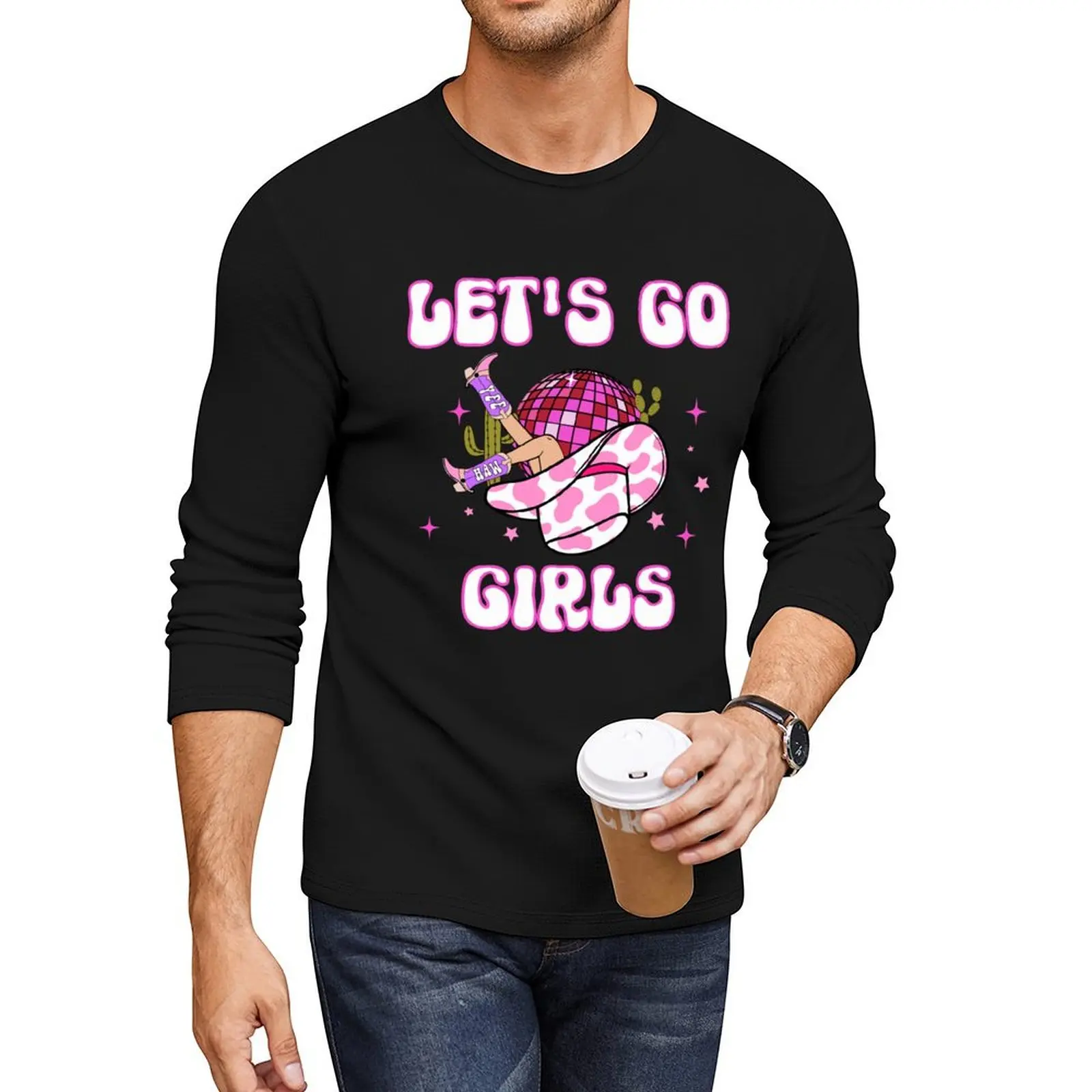 Let's Go Girls Cowgirl Hat Cowboy Boots Bachelorette Party Long T-Shirt custom t shirt t shirt for men