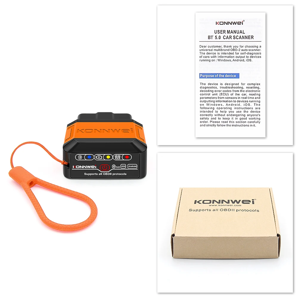 KONNWEI KW906 ELM327 V1.5 Pic18F25K80 OBD2 Scanners Bluetooth 5.0 For Android/IOS ELM 327 OBD 2 Car Diagnostic tool Code Reader