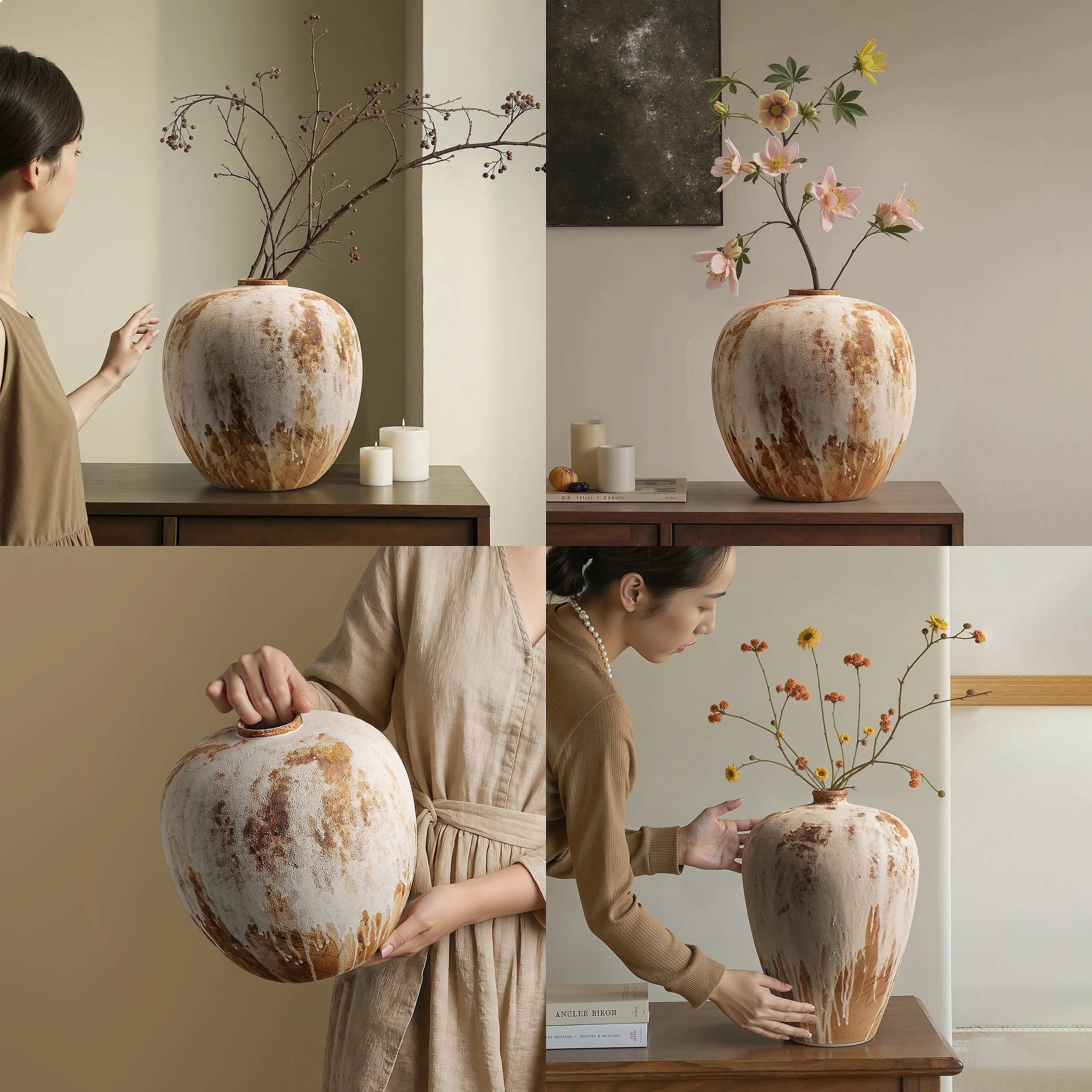 Wabi-sabi Jingdezhen Ceramic Vase Rustic Pottery Vintage Minimalist Home Decor Flower Arrangement  Home Decoration