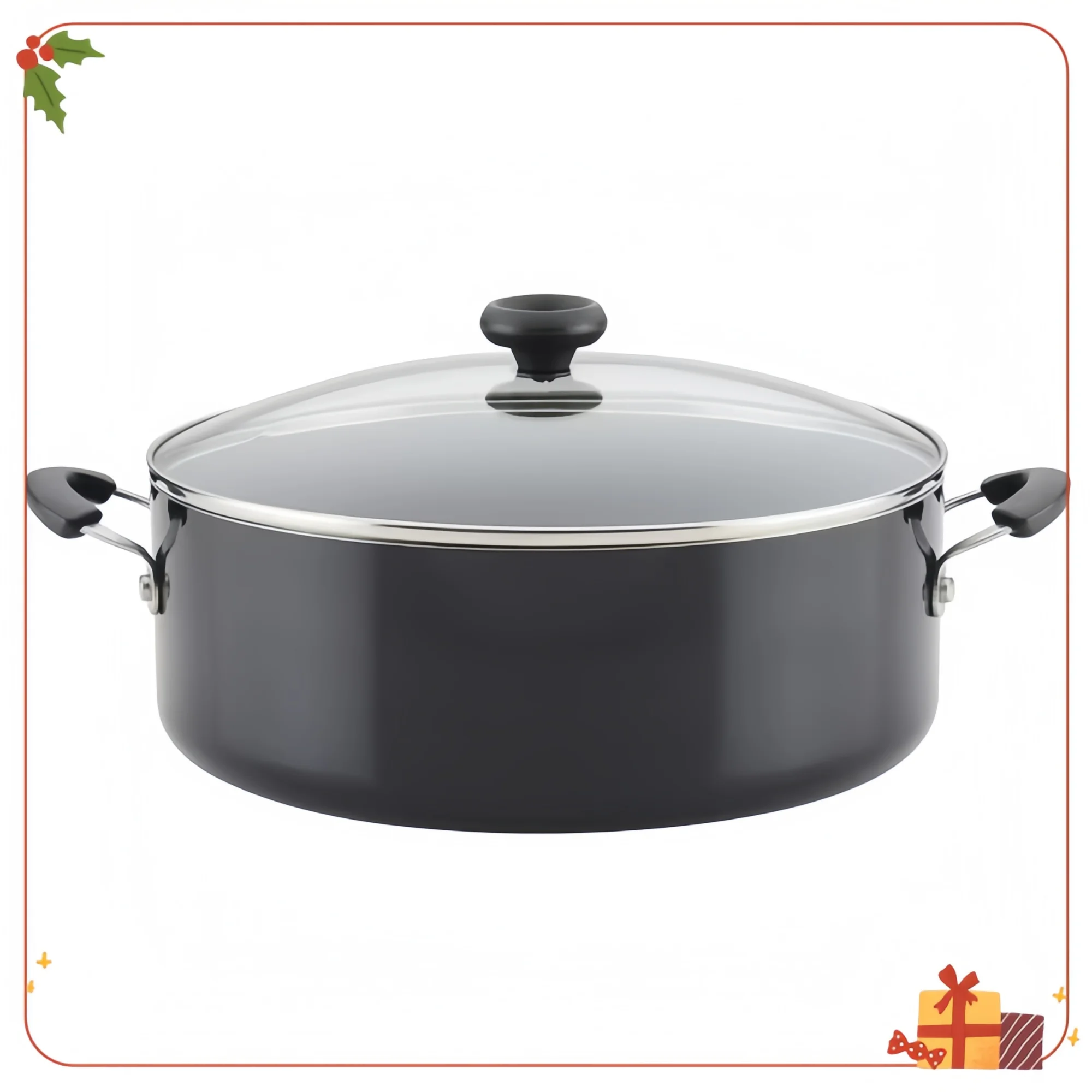 Panela antiaderente preta de 8QT e forno holandês, fácil limpeza e segura para máquina de lavar louça para sopas, ensopados e massas, aquecimento uniforme