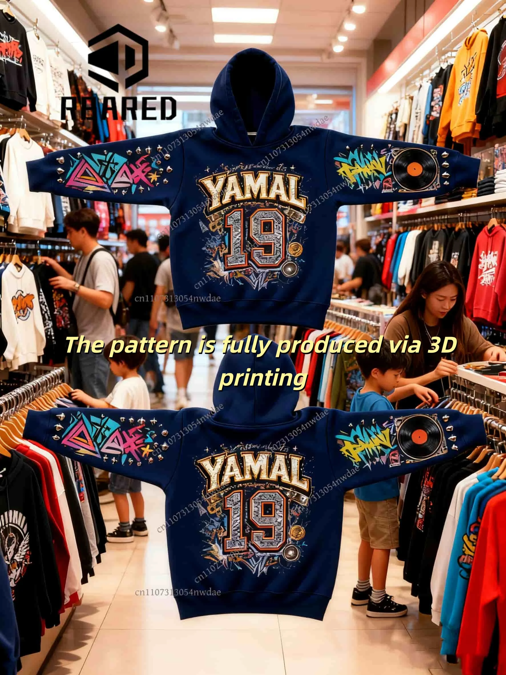 

Yamal No.19 Men's Street Hip-Hop 3D Printed Abstract Pattern Hoodie - Autumn Winter Crew Neck Long Sleeve, Fit for Daily Wear