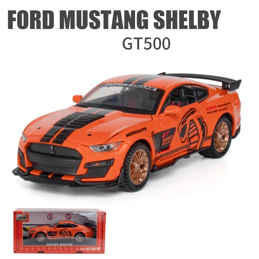 1:32 فورد موستانج شيلبي GT500 سبيكة سيارة نموذج محاكاة الصوت والضوء التراجع سيارات لعبة لمجموعة صديقها A900 سبيكة