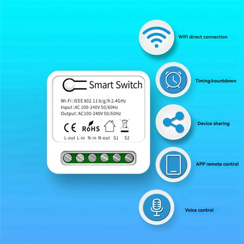 AS95-интеллектуальный выключатель света, Wi-Fi, двухканальный, реле постоянного тока 5–48 В и 1-250 В идеально подходит для освещения и двигателей.