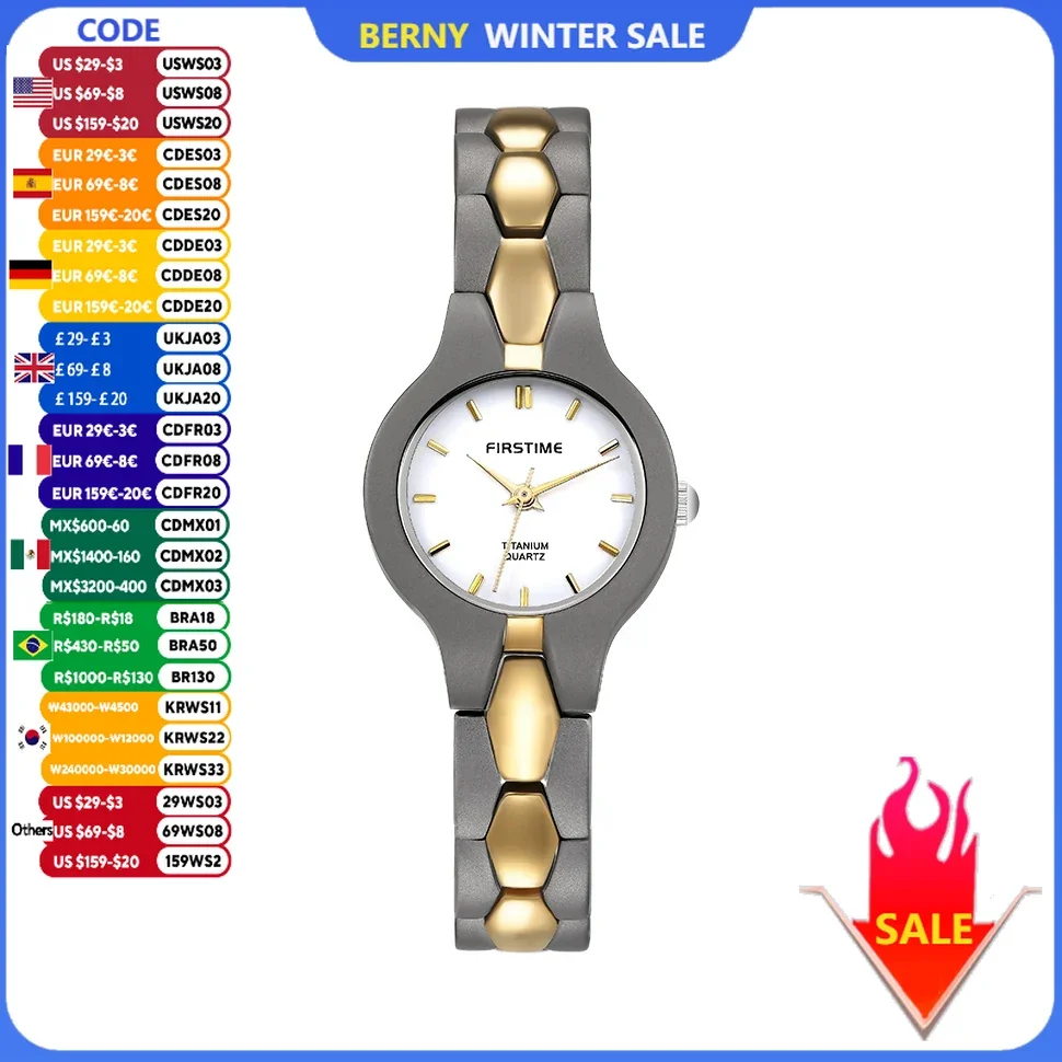 BERNY Titanium Relógio Feminino Moda Quartzo Senhoras Relógios Pequeno Mostrador Japão Movimento Leve Relógio de Pulso Dourado À Prova D \'Água