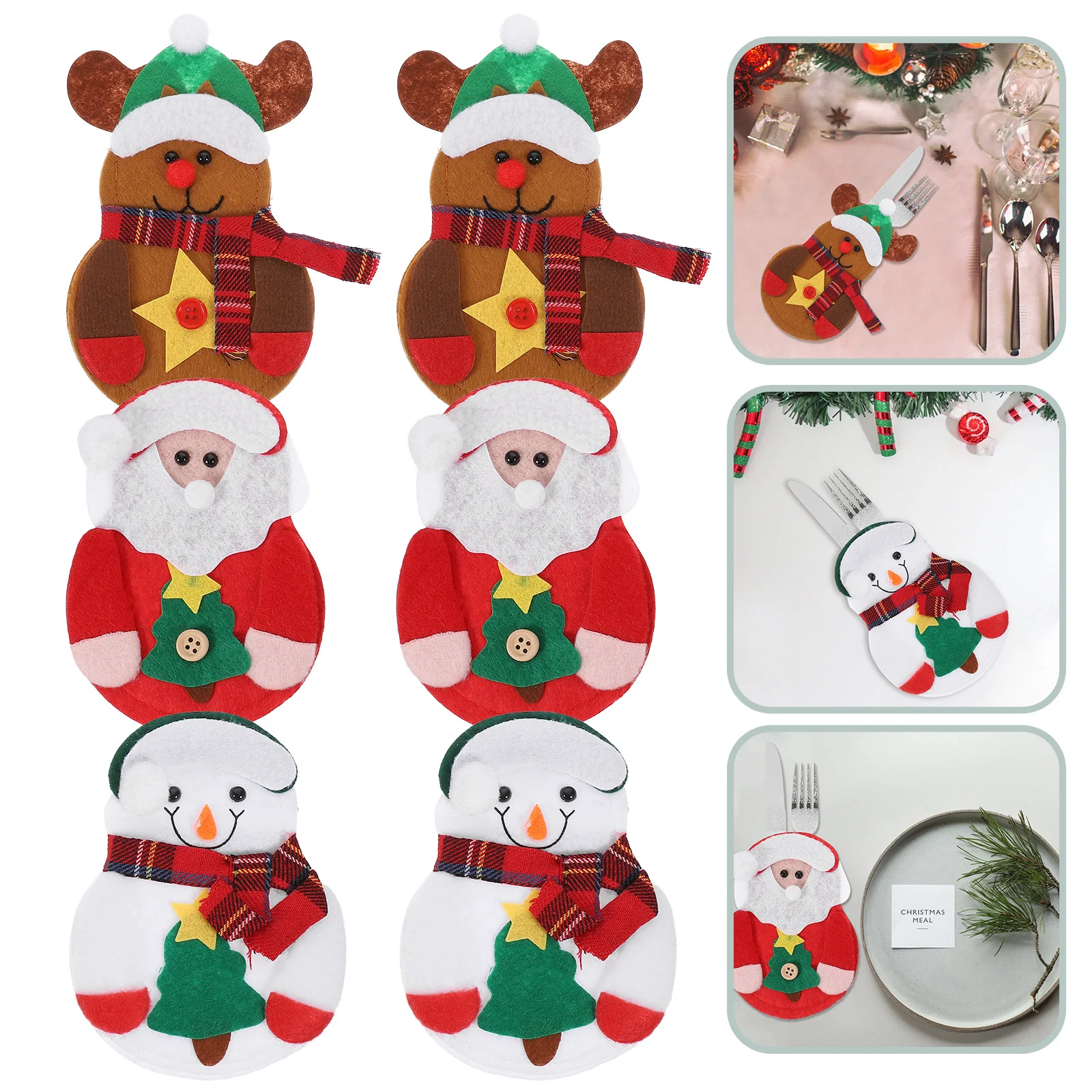 

6Pcs Knife Fork Bags Christmas Tableware Holder Santa Claus Snowman Elk Design Party Decoration Household Goods Hotel Supplies