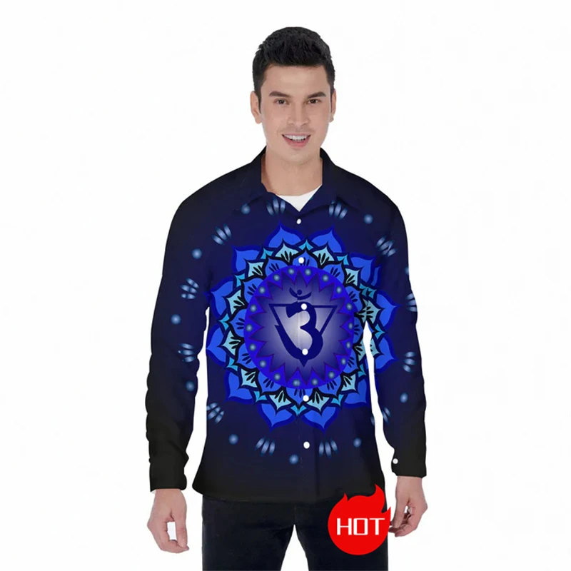 Mandala Buddhism Graphic Long Sleeve Shirts For Men Clothes Fashion Unisex Button Clothing Casual Spring And Autumn Female Tops