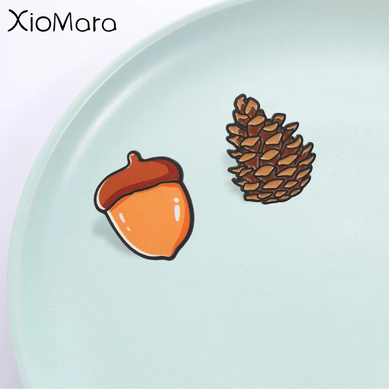 Acorn and Pine Cone Badge, Vintage Forest Autumn Plant Enamel Pin, Fashion Backpack Clothes Accessory, Gift For Nature Lovers
