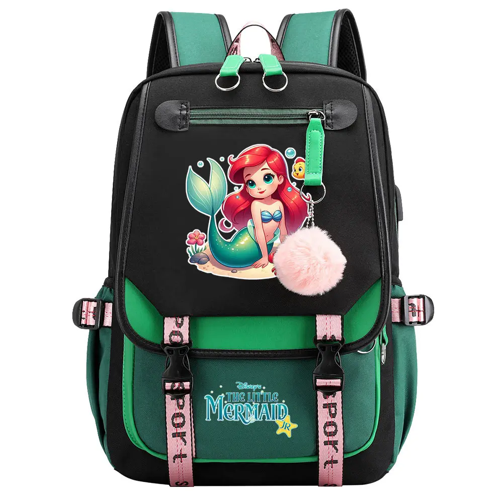 USB Women Bagpack Boys Girls Kids School Book Bags Ariel princess The Little Mermaid Teenagers Laptop Travel Student Backpack