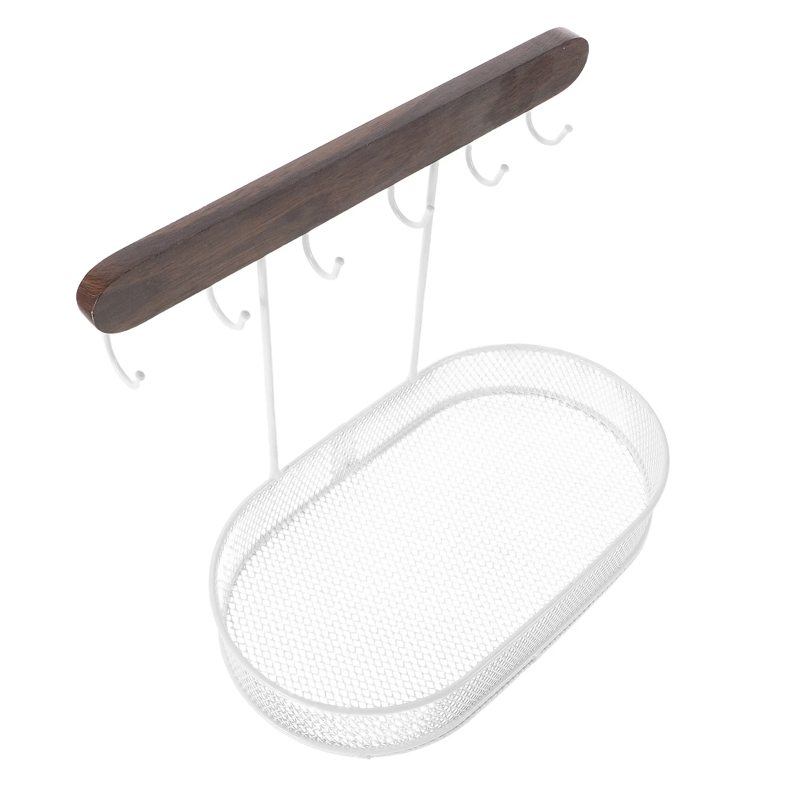 

Elegant Jewelry Stand Organizer 6 Hooks Oval Earring Tray Bracelets Hanging Rack Desk Entryway Key Storage Rings Watches