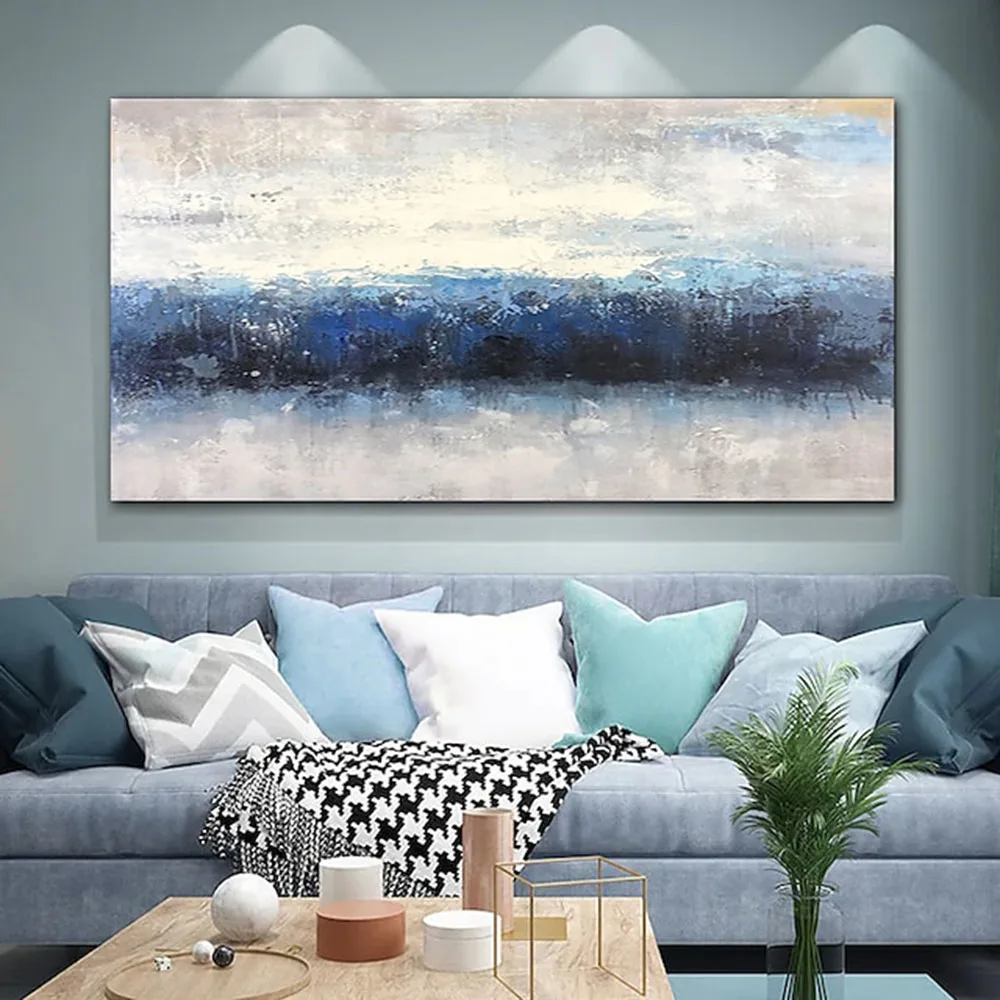 

Handmade Oil Painting CanvasWall Art Decoration Abstract Knife Painting Landscape Bluefor Home Decor decorative painting