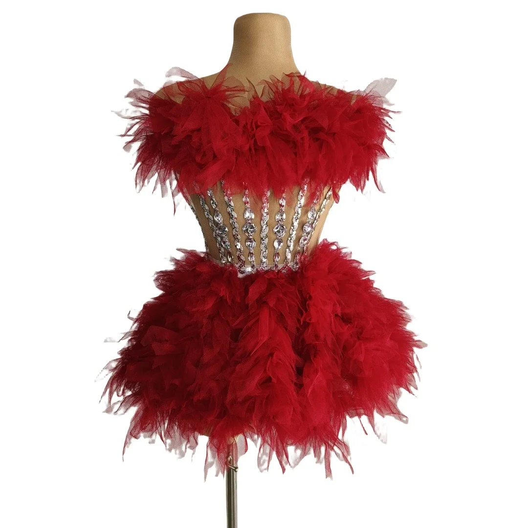 

Red Sparkly Performance Women 2 Pcs Set Costume Carnival Rave Festival Wear Las Vegas Show