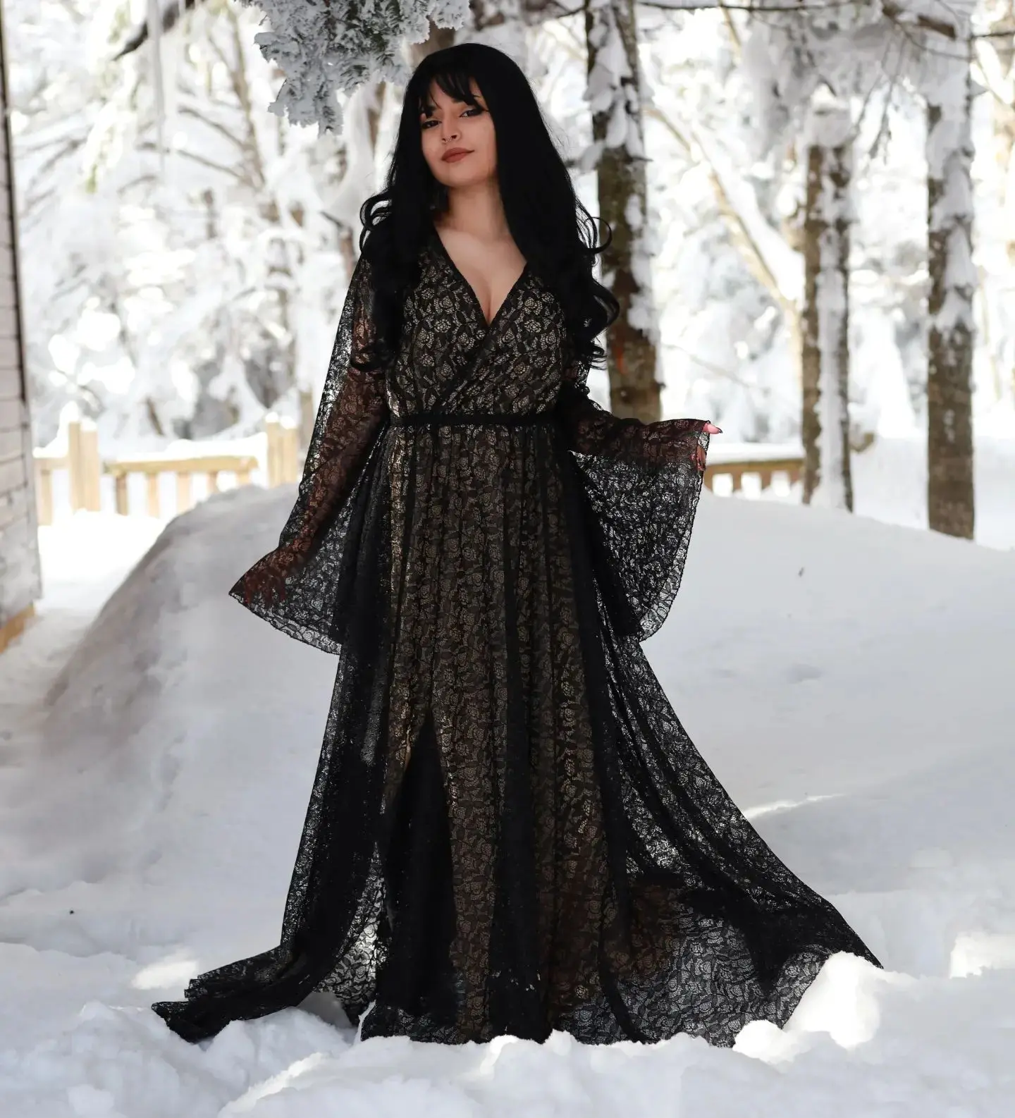 

Black Women Wedding Prom Dress For Photo Shoot Sexy V Neck Full Sleeves Tulle Bridal Morning Robe Customized Party Gown