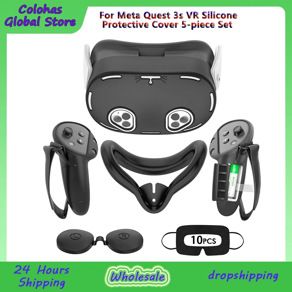 

2024 For Meta Quest 3s VR 5pcs Silicone Protective Cover Host Cover+Eye Mask+Face Mask+handle Disposable Face Mask Set Glasses