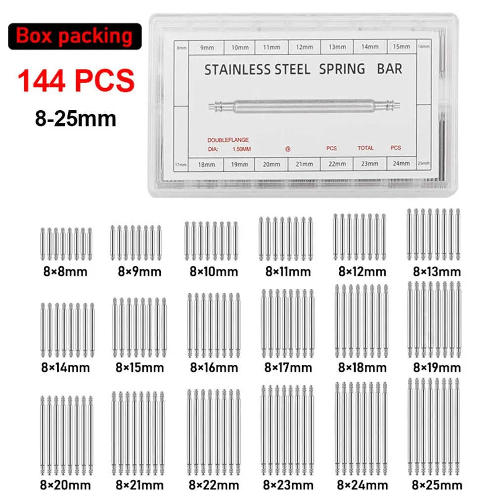 Complete Specifications Stainless Steel Watch Band Strap Spring Bars Link Pins Repair Tool Set 144PCS 144 Connecting Shaft
