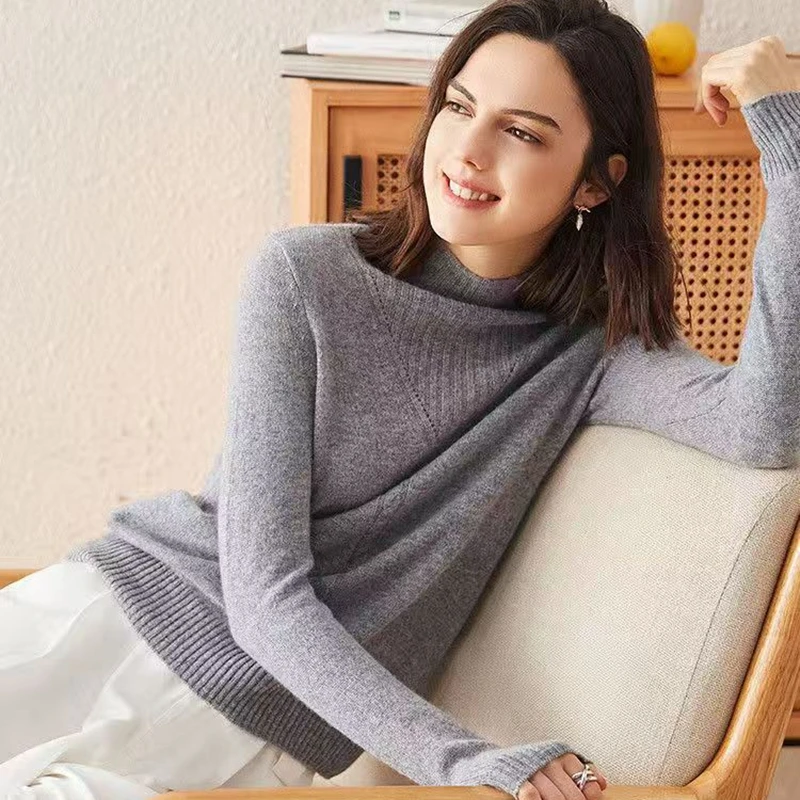 

Fall/Winter Wool Sweater New Knitted Semi-turtle neck Sweater Bottom Jacket Thickened Loose Top