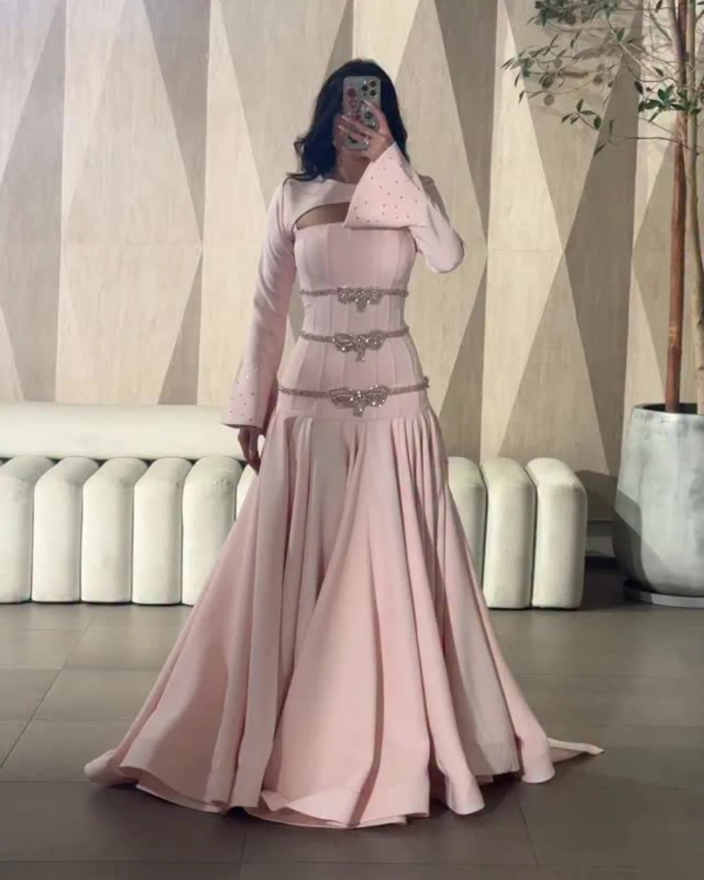 Customized Exquisite Jersey Pleat Sequined Bow Trumpet Scoop Neck Long Dresses Bespoke Occasion Cocktail High Quality