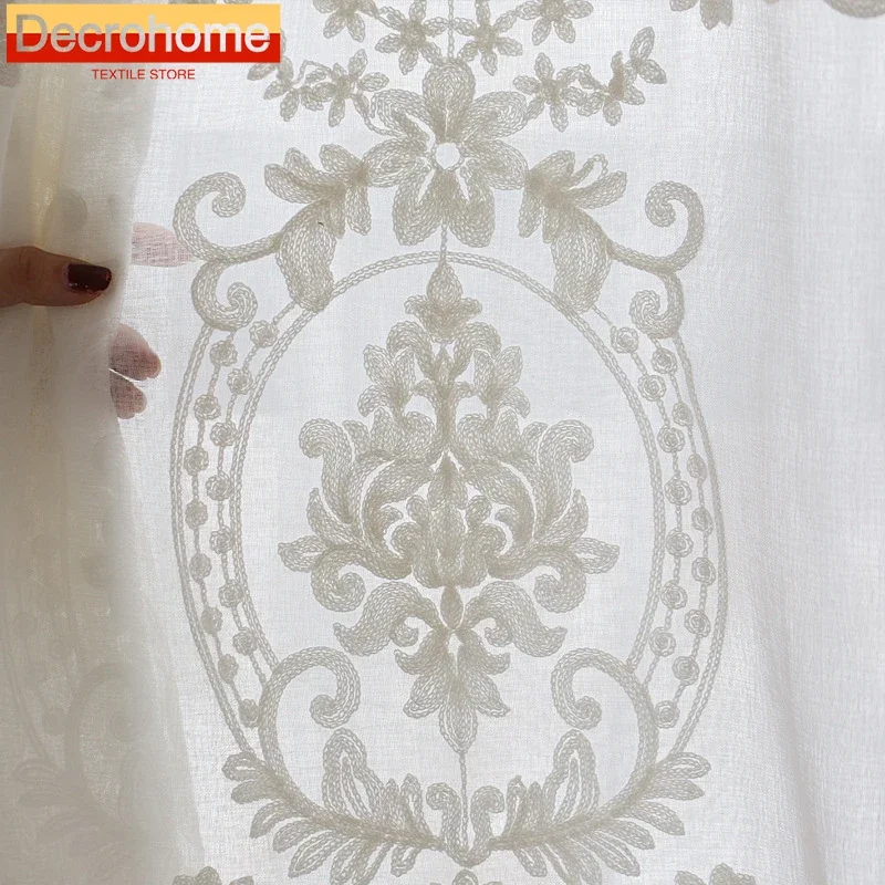 

Three Dimensional Flocking Embroidery Cotton Screen Window Screen for Living Room Bedroom French Window Finished Balcony Window