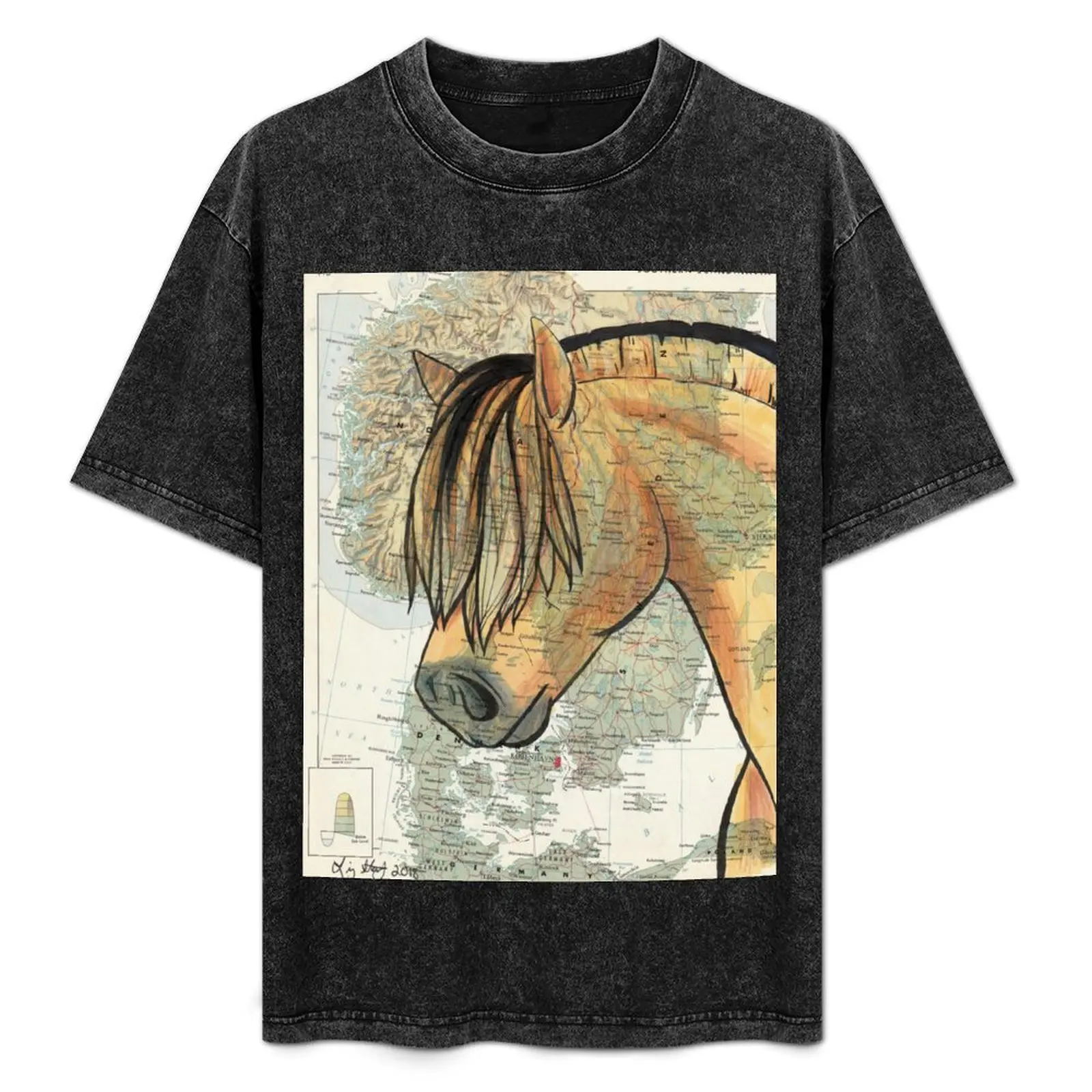 

Fjord Horse on Map T-Shirt Moisture Wicking Athletic T-Shirt