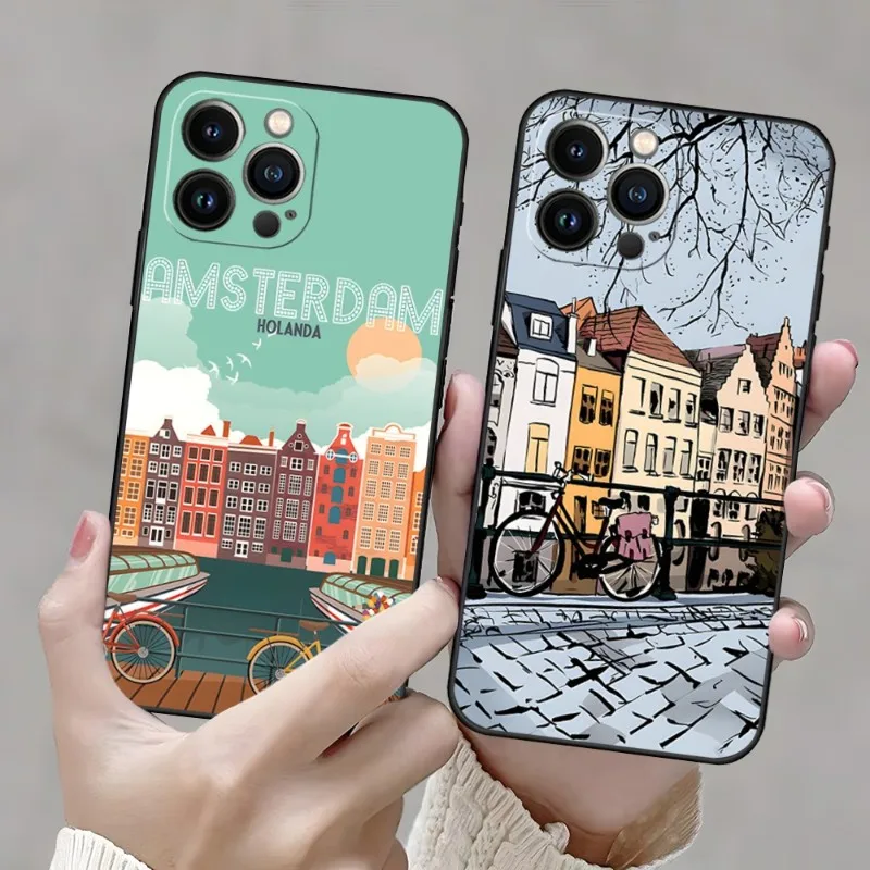 Amsterdam City Poster Phone Case For Iphone 13ProMax 11 13 14 Pro Xs Max Mini Xr X 7 8 6 6s Plus Shell Coque