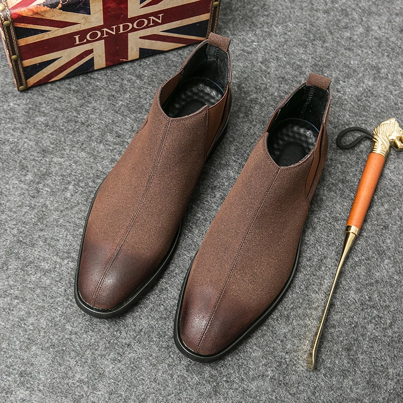 

Men High Top Boots Faux Suede Low Heel Comfortable Chelsea Boots Classic Daily Men Boots