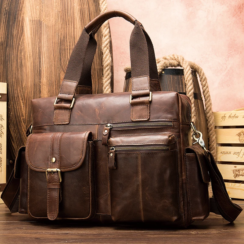High quality leather business briefcase retro style men's shoulder messenger bag portable messenger bag