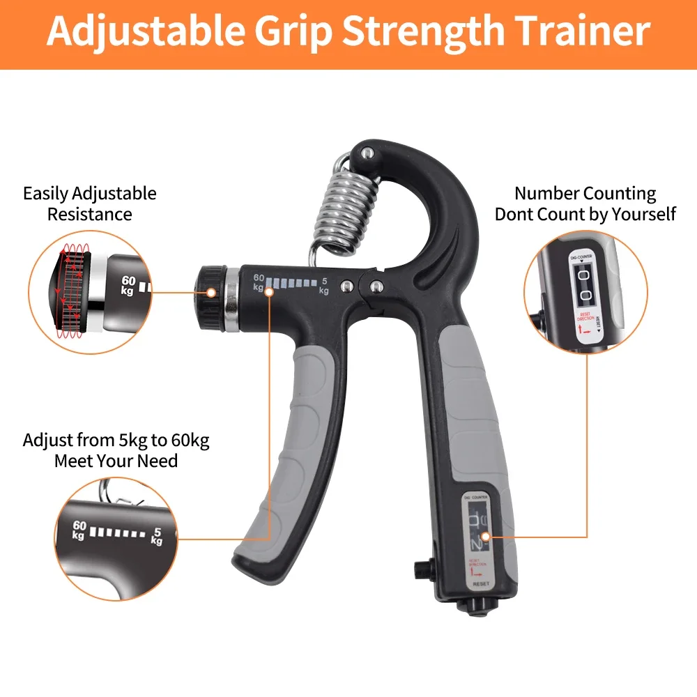 New 5-60kg Adjustable Hand Grip Strengthener Hand Grip Trainer with Counter Wrist Forearm and Hand Exerciser for Muscle Building