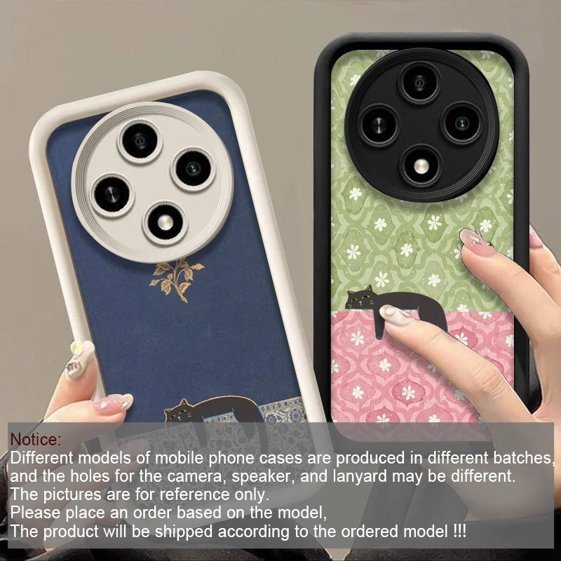 Artistic Cute Black Cat Striped Pattern Phone Case for Huawei Honor 400 200 Lite 100 Magic 8 7 6 5 PRO X9 X8 Flowers Soft Cover view 2