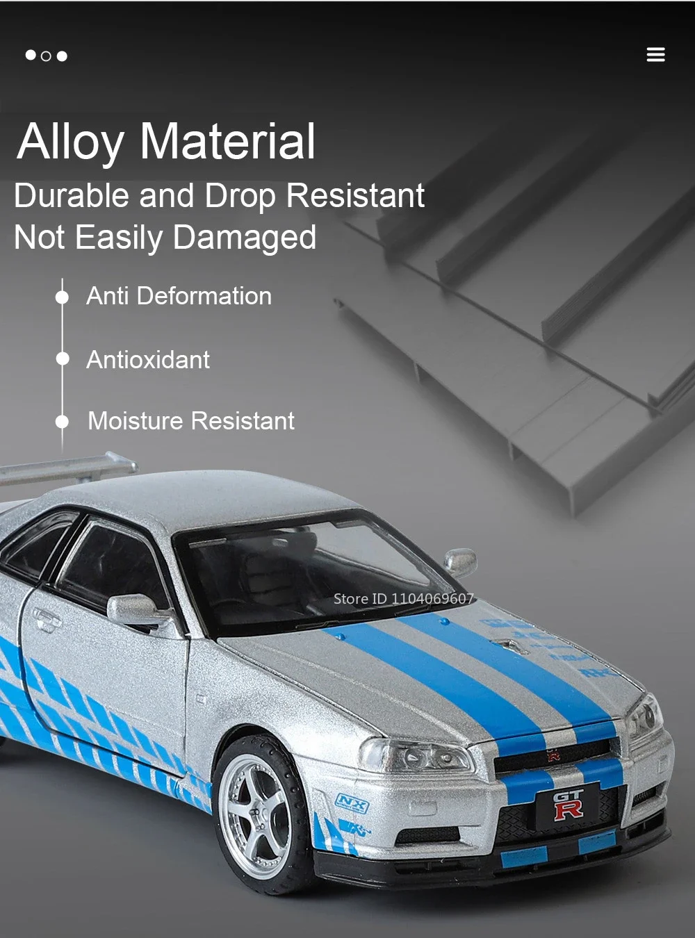 Maßstab 1:32 SKYLINE GTR R34 Sportwagenmodell Spielzeug Metalldruckguss Zurückziehen Supercar-Modelle Sound Licht Ornamente Kinder Erwachsene Geschenke – Detail 7
