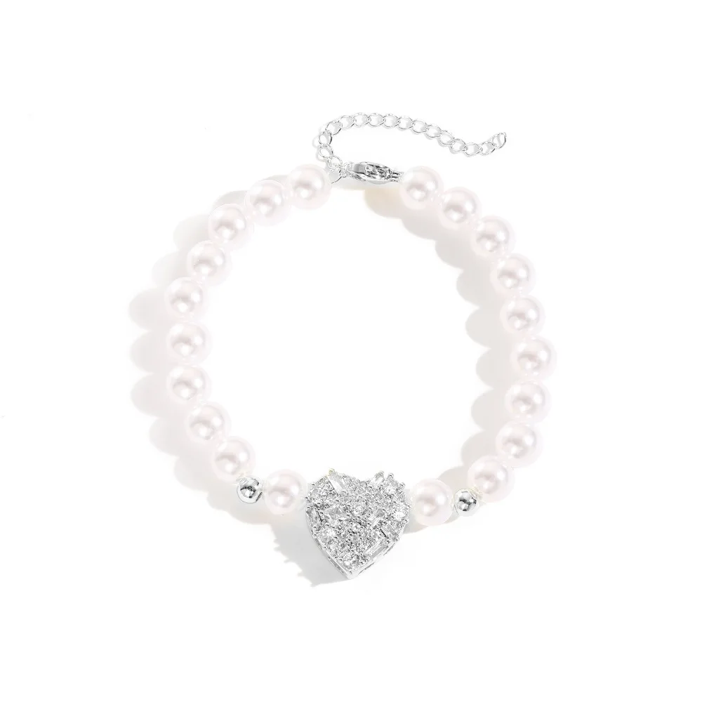 European and American fashion handmade wear copper love zircon imitation pearl bracelet jewelry temperament charm women's gift