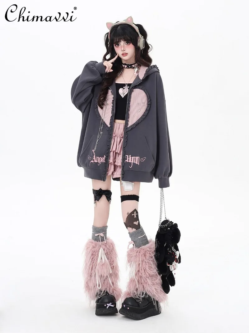 الأصلي ثقافة فرعية اليابانية الحلو كول مقنعين تصميم سترة فضفاضة الخريف جديد القوطية الظلام فتاة فضفاضة طويلة الأكمام البلوز