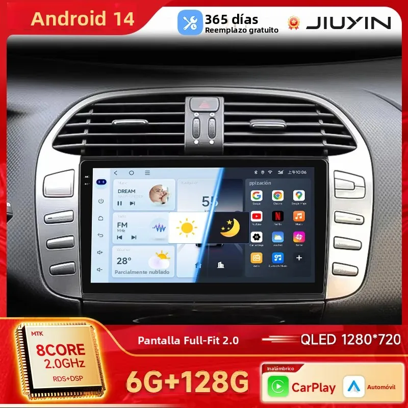 CarPlay Inalámbrico para Apple, Radio con Android Auto para Fiat Bravo 2007 2008 2009-2012, Pantalla Multimedia, Estéreo, GPS, RDS, DSP
