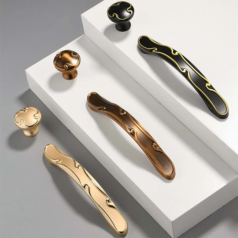 High-end European Light Luxury Wardrobe Door Handle Antique Copper Cabinet Shoe Cabinet Handle Golden Wine Cabinet Handle Knobs