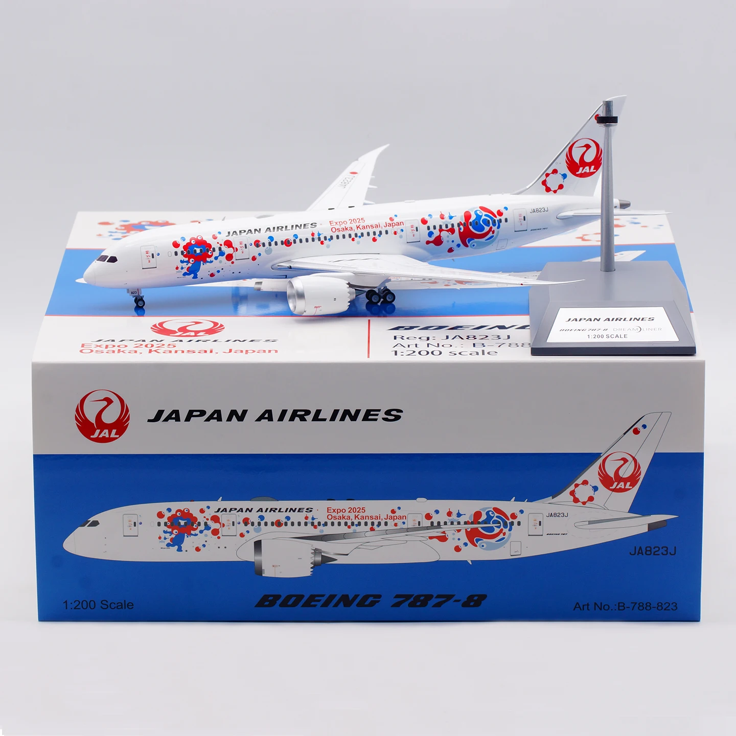 

B-788-823 Коллекционный самолет из сплава в подарок B-модели 1:200 JAL Japan Airlines «Dreamliner» Boeing 787-8 Литая под давлением модель самолета JA823J