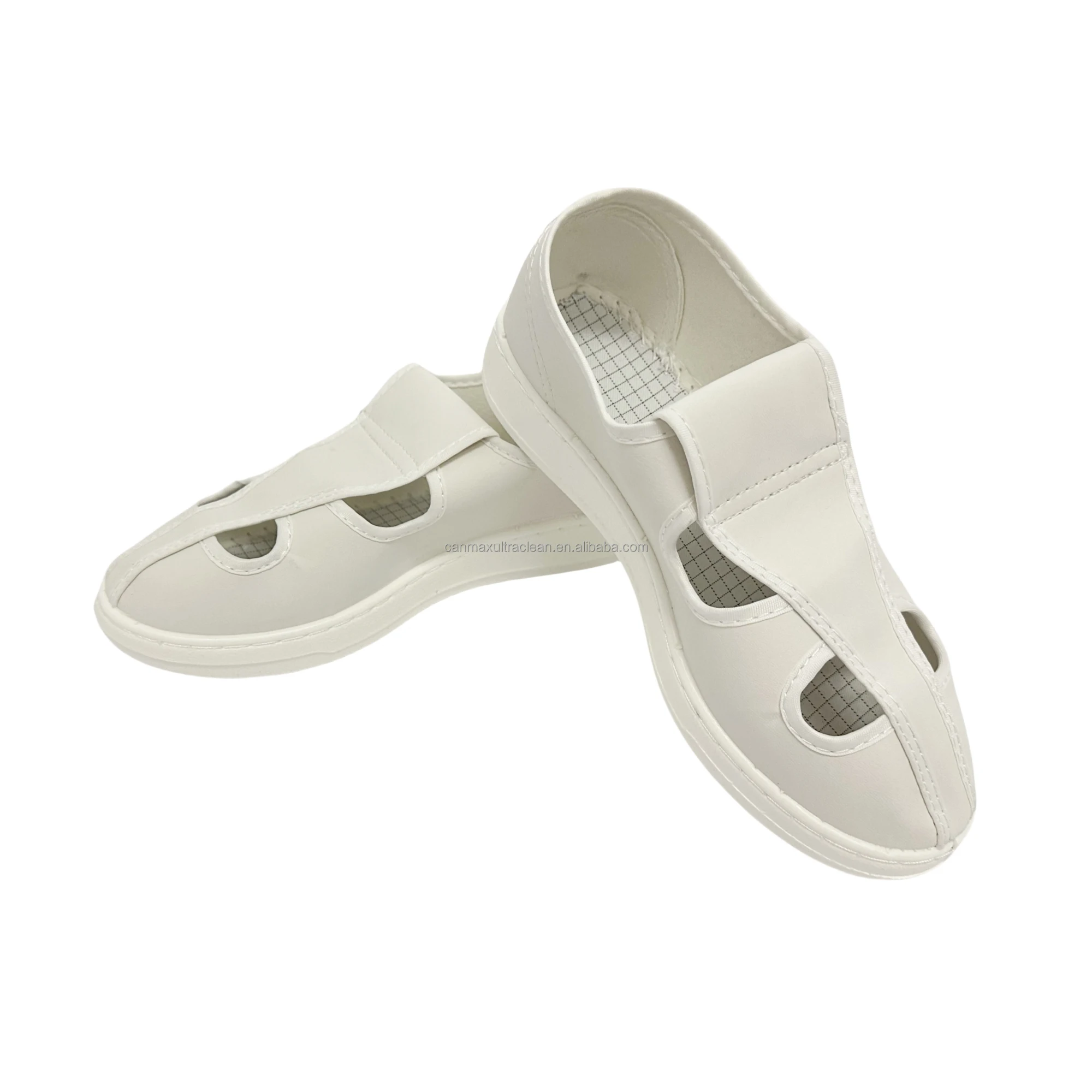 

2 шт., дышащая рабочая обувь из искусственной кожи на подошве для чистых помещений, лабораторная рабочая обувь, дышащая, с 4 отверстиями, антистатическая, белая, ESD, антистатическая