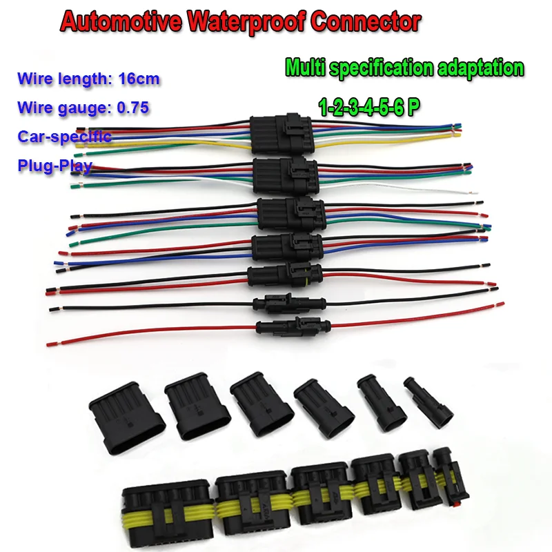 1 Set AMP 1/2/3/4/5/6P Car Connector Male and Female Complete Set Of Wire Harness Waterproof Connector Plug With Wire 16cm