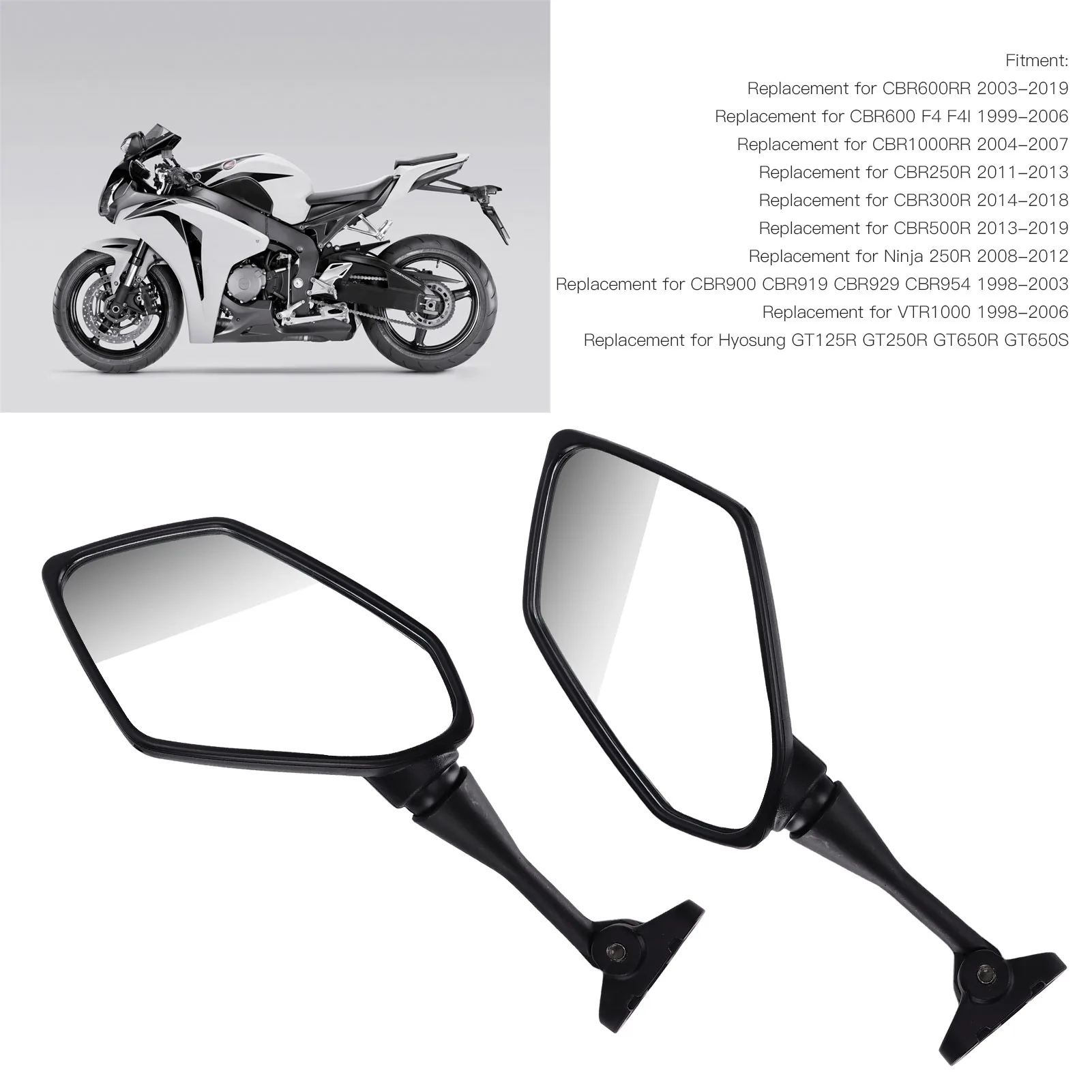 Pair Motorcycle Rearview Mirrors Left Right Replacement for CBR600RR CBR600 F4 F4I CBR1000RR CBR250R Motorbike Rearview Mirror view 3