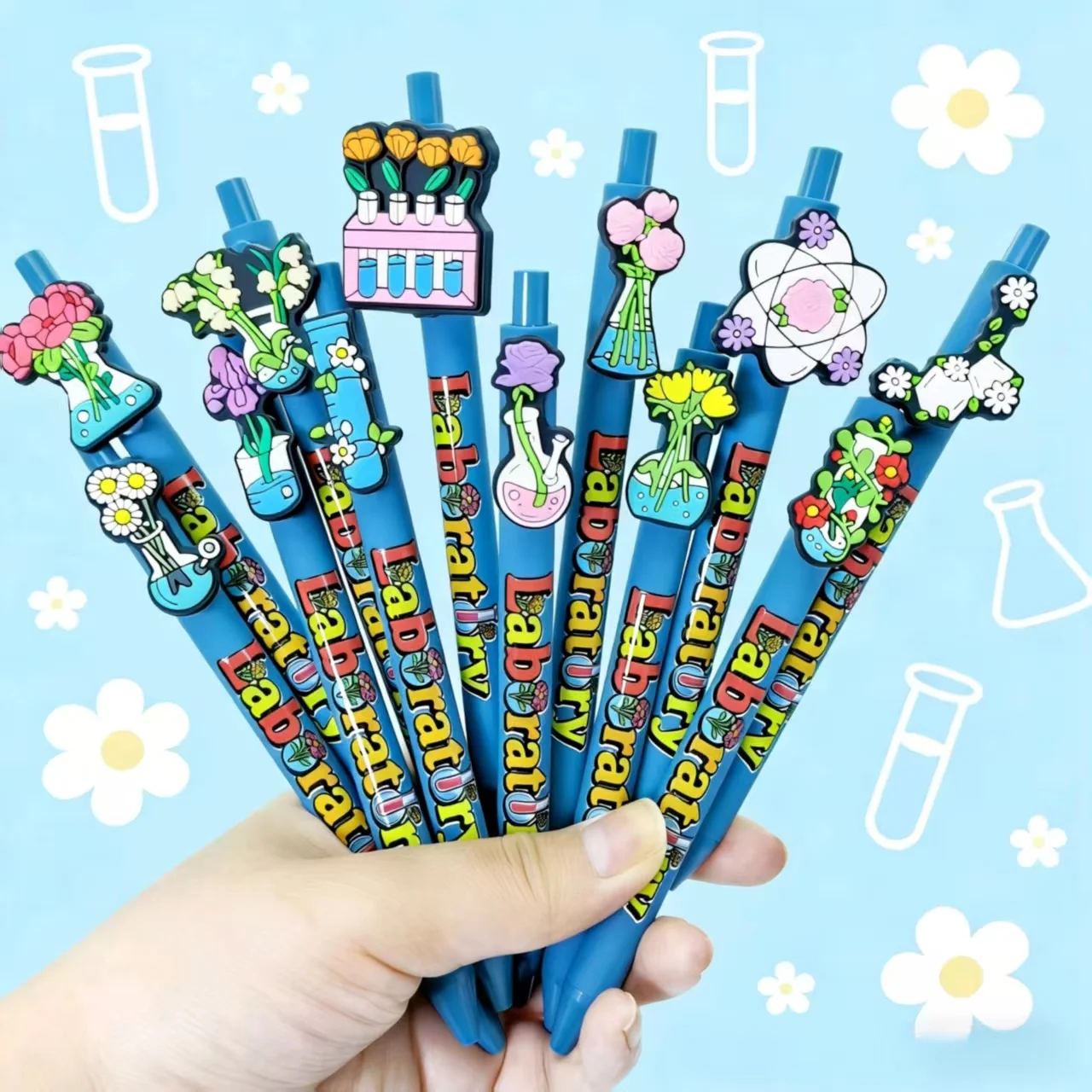

5/10/15/20/25/30pcs Test tube Vase Theme Press Ballpoint Pen Sea Blue Pen Rod Series Ballpoint Pen Office Learning Neutral Pen