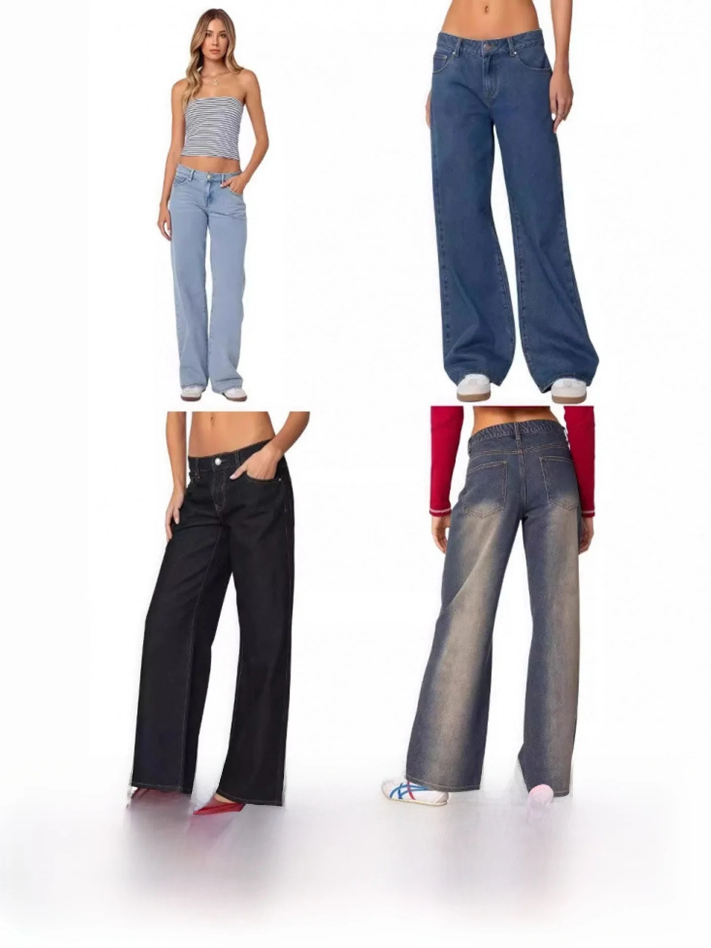 

Slimming Low Waist Straight Leg Jeans American Retro Sle Casual Waed Bla Color Ladies Faion Streetwear Stand Fit