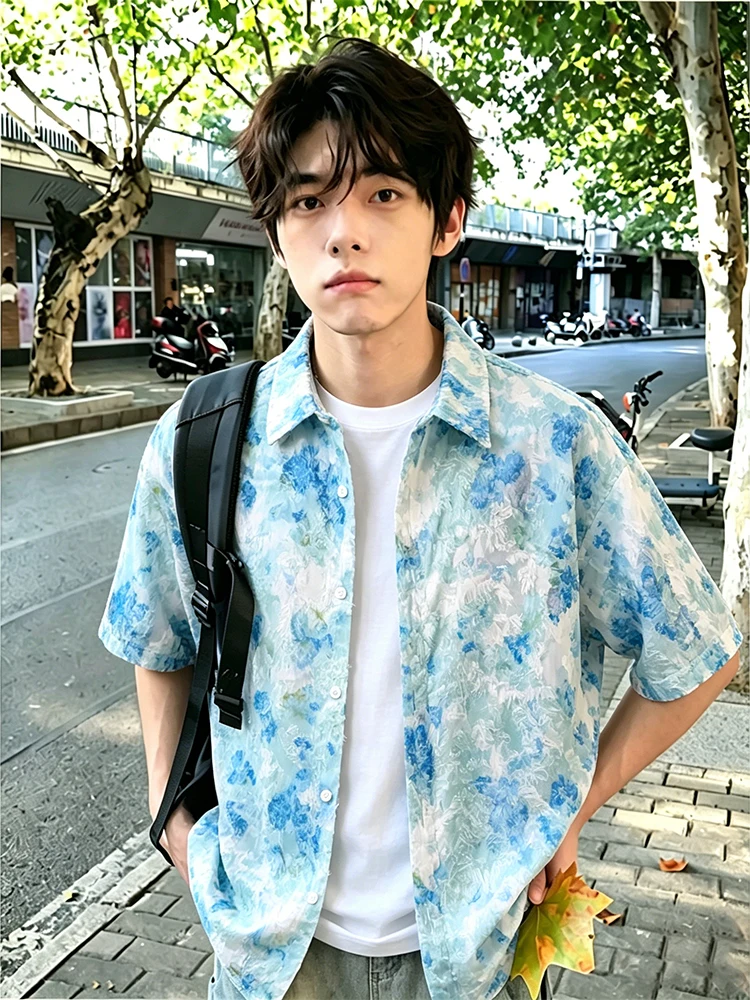 Hawaiian Tassel Embroidered Short Sleeve Men's Shirt Thin Hollow out Collar American Style Couple Sunscreen Outerwear
