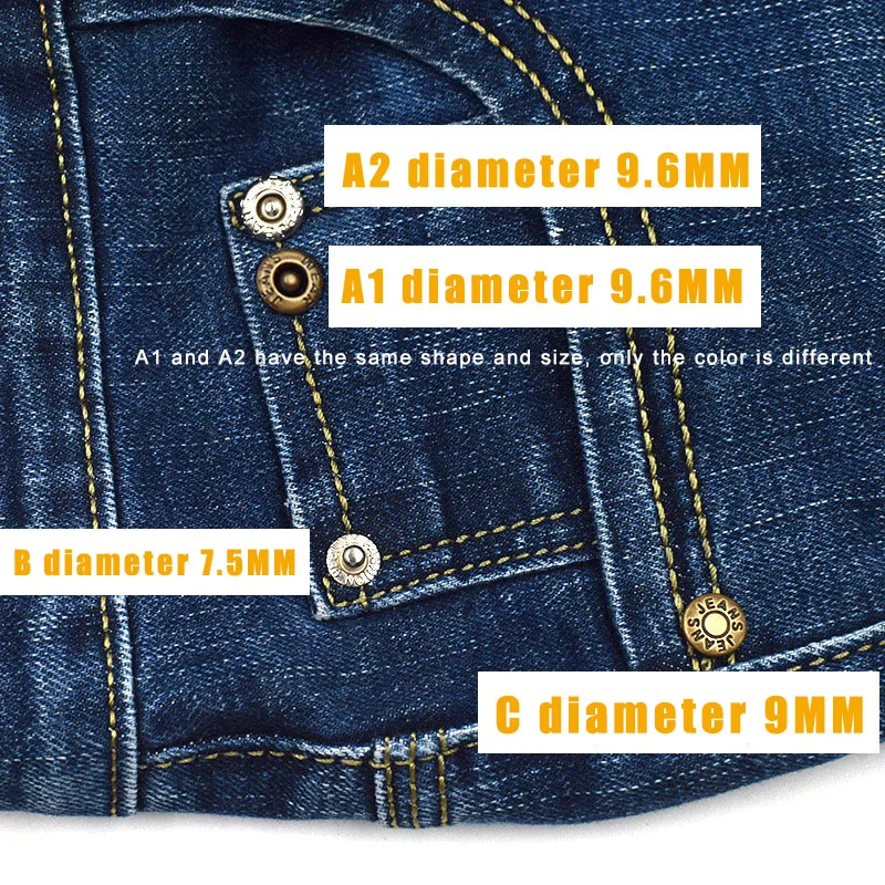 100sets Jeans Buckle Decorative Accessories Round Buttons Hand Press Die Rivet Buckle Pocket Buckle Stud Adjustment Button Metal