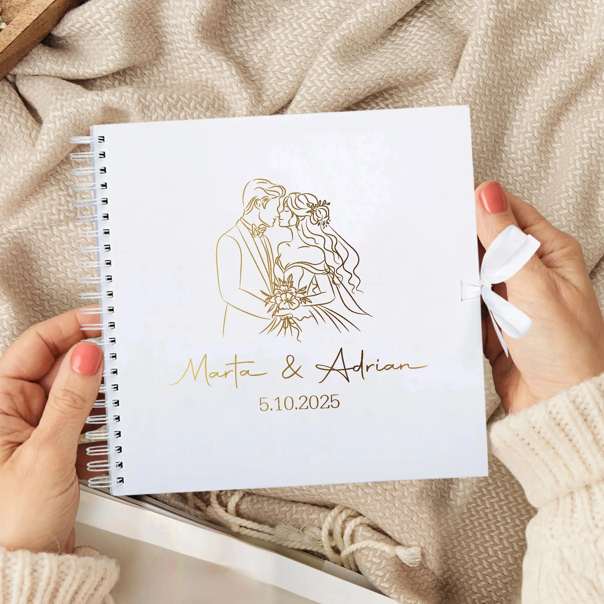 Personalized Wedding Guestbook with Ribbon Signing Book Weddings Ceremony Decoration Communion Signature Book Photo Album Gift