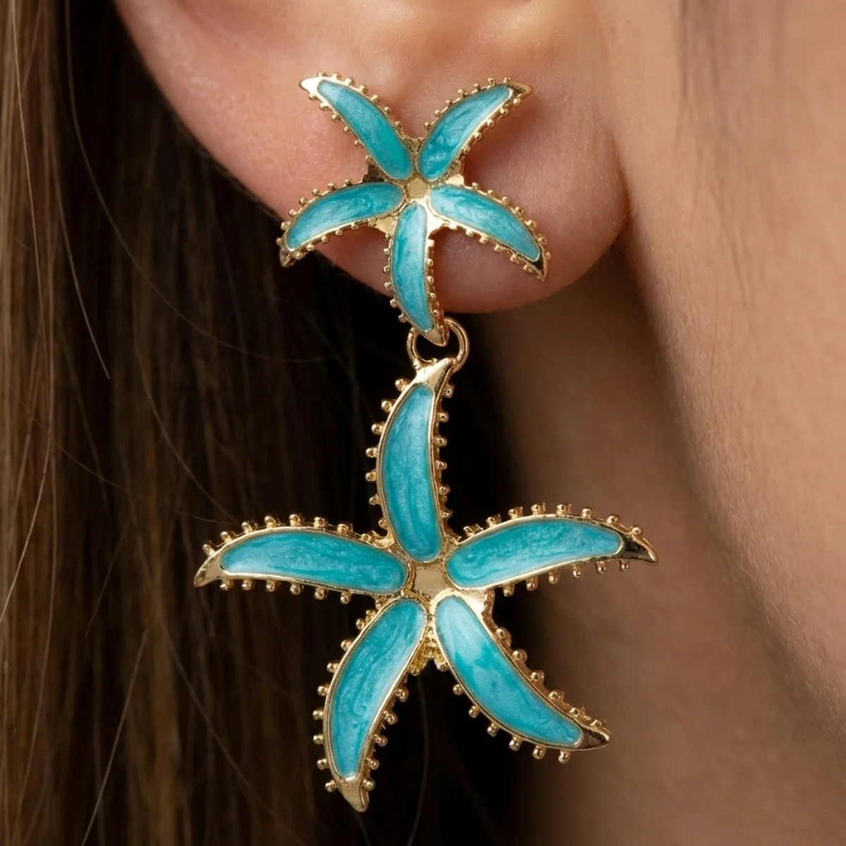 Metal Textured Starfish Drop Earrings For Women Men Bohemian Shell Crab Ocean Beach Earring Vacation Style Summer Party Jewelry