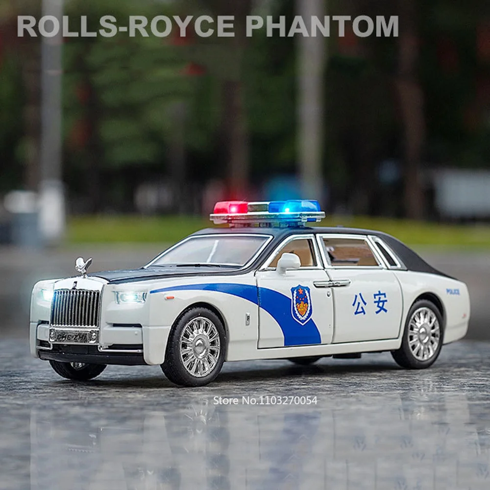 1/32 Rolls-Royce Phantom Car Model Toy Alloy Diecast Police Cars 6 Door Can Be Opened Sound Light Pull Back Vehicle for Boy Gift