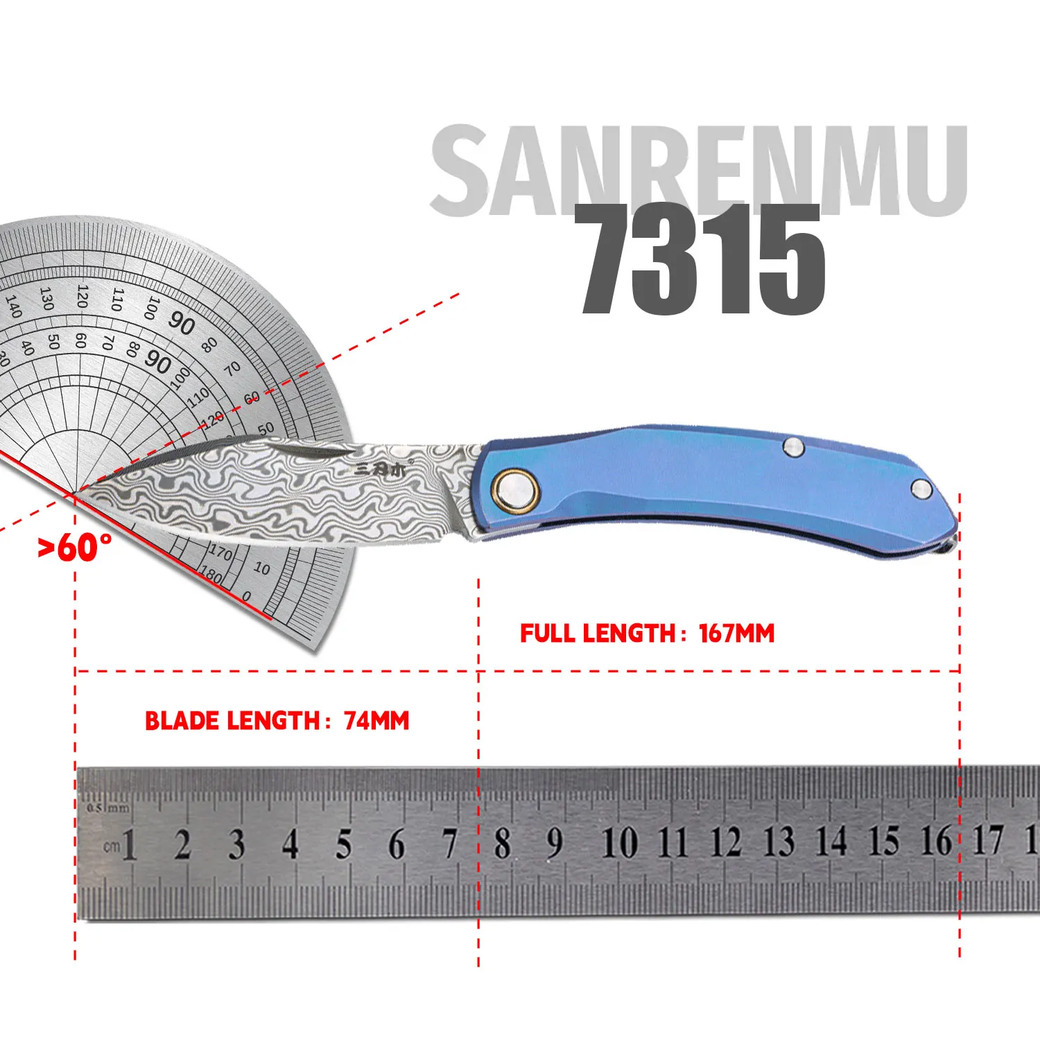 SANRENMU 7315 Outdoor camping folding knife Fruit knife Titanium Alloy Damascus steel pocket KNIFE EDC self-defense knife