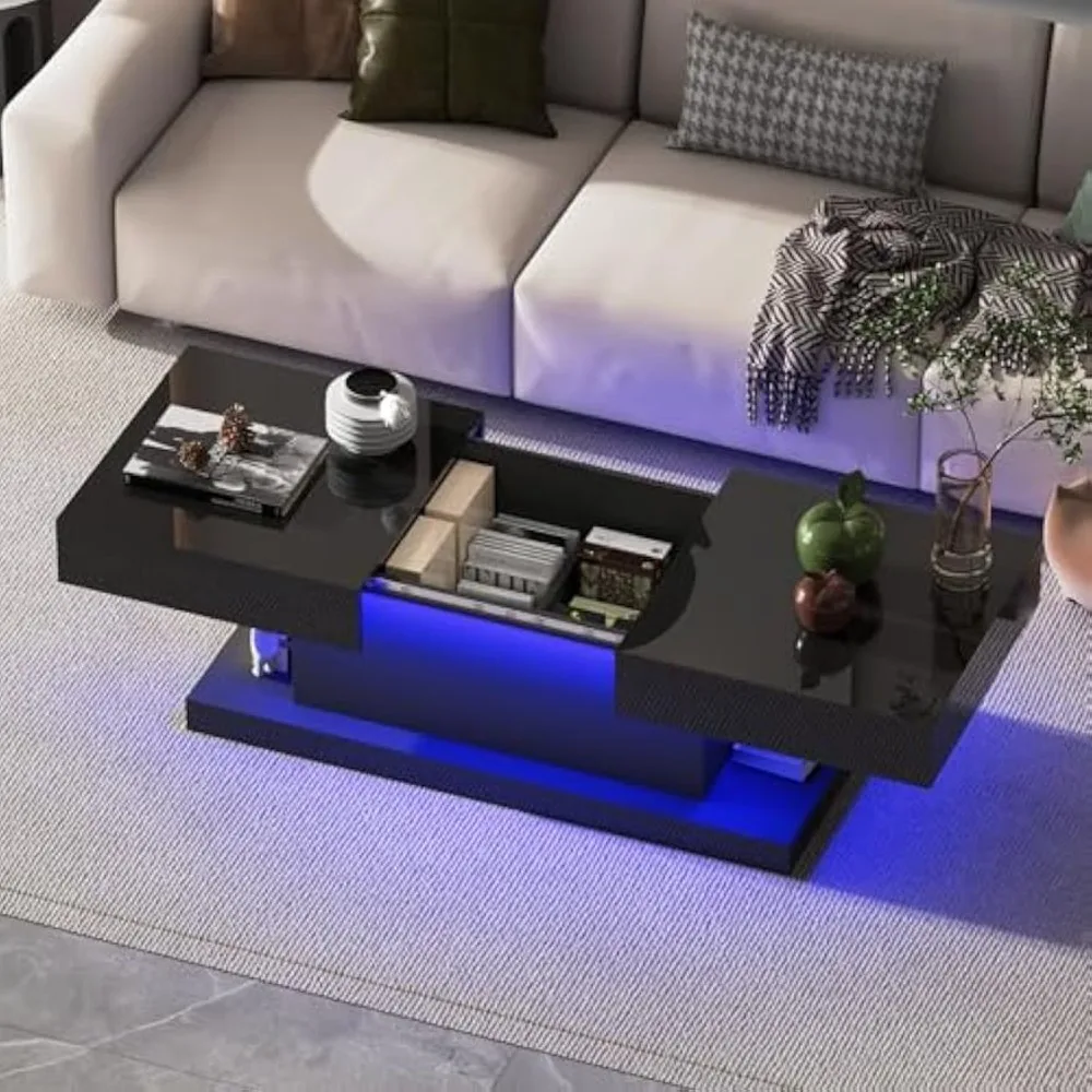 

modern 47.3" led-illuminated coffee table with concealed storage and sliding lid for smart living spaces
