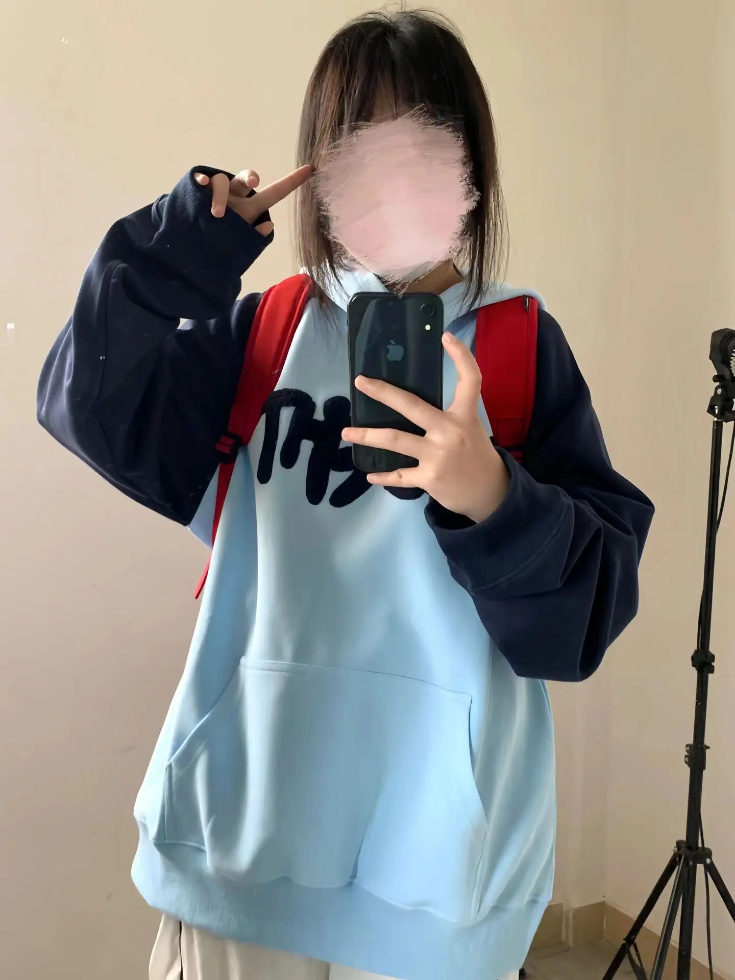 Felpa con cappuccio americana retrò da donna Primavera Autunno Allentato oulder Insertion Overhead irt Coreano Sle Pendolarismo Lungo Sve stampato