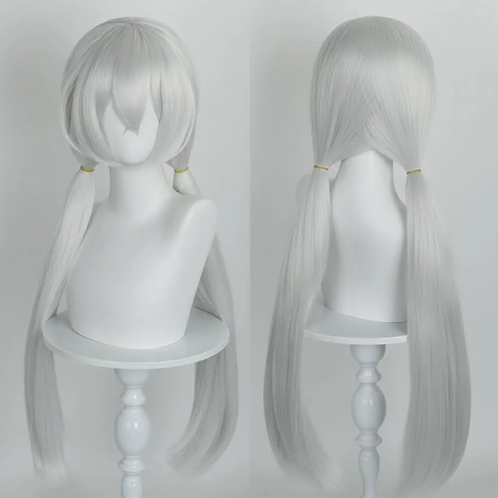 Peruki cosplay unisex srebrno-niebiesko-żółte z siatkami na włosy, kompletny zestaw do stylizacji dla kobiet i mężczyzn, nie wymagają przycinania, długie i krótkie.