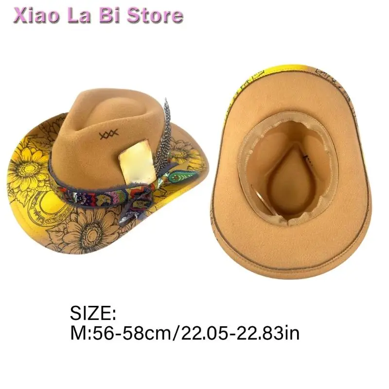 XXFD Unisex Bergaya Merasa Topi Cowgirls Dengan Bulu Dikepang Detail Desain Ringan