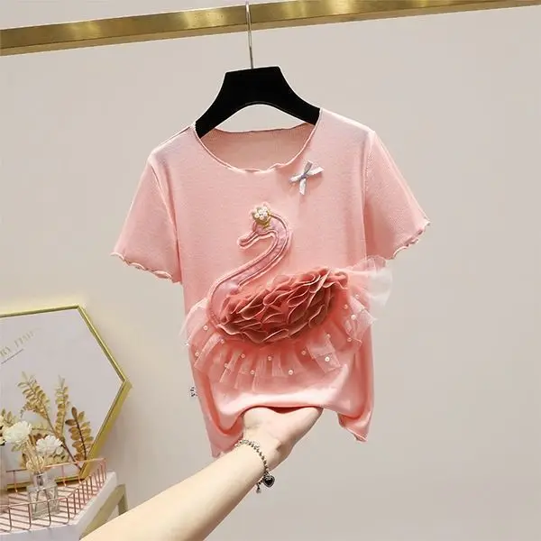 2023 Summer Girls Fashion Stretch Short Sleeve Cartoon Bird T-shirts